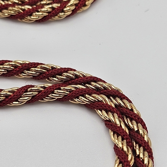 VINTAGE Napier Twisted Rope Red Cord & Gold Plated 30" Necklace - Picture 3 of 6